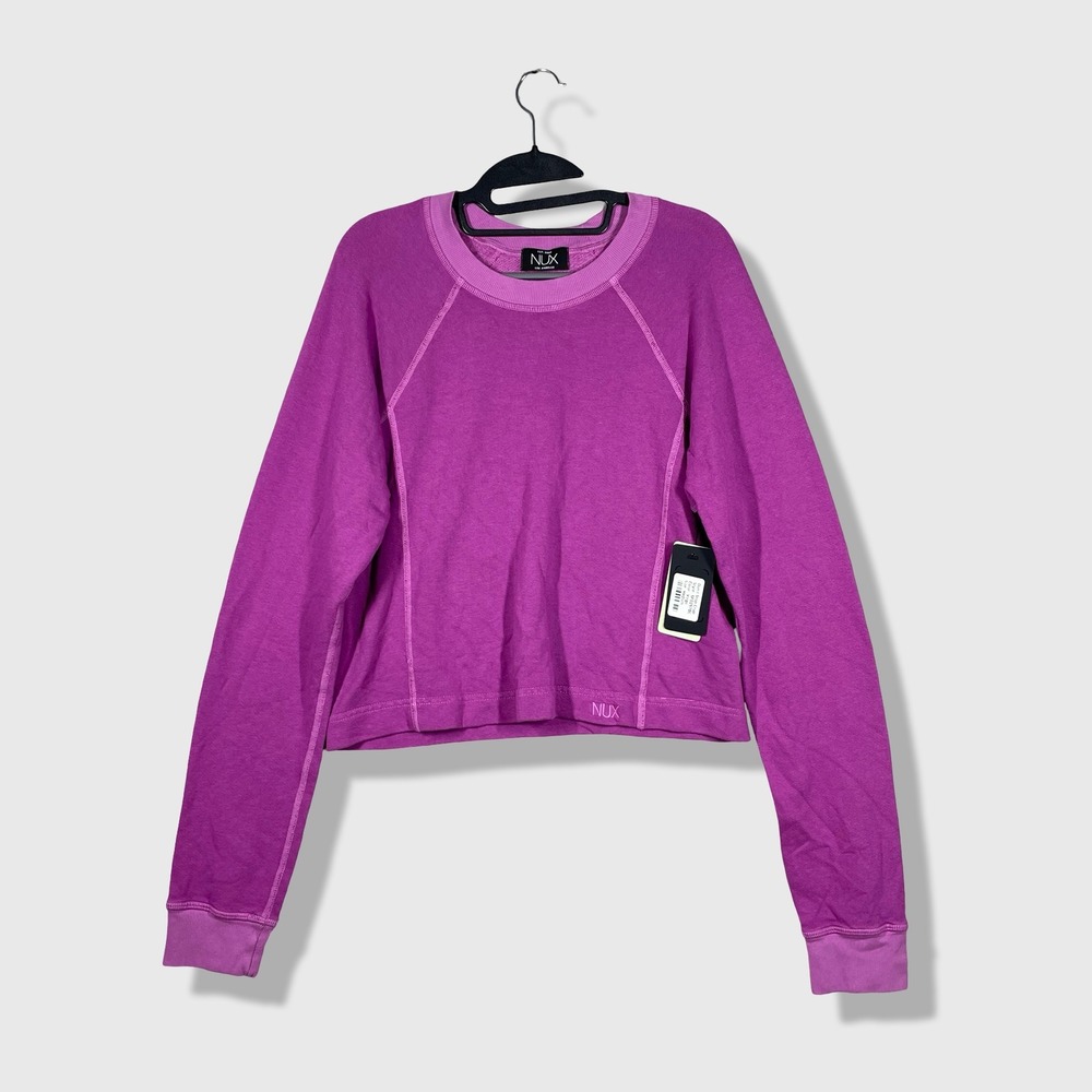NUX Don't Stop Crop Sweatshirt Womens Medium Virgo Purple Athleisure Sporty NWT